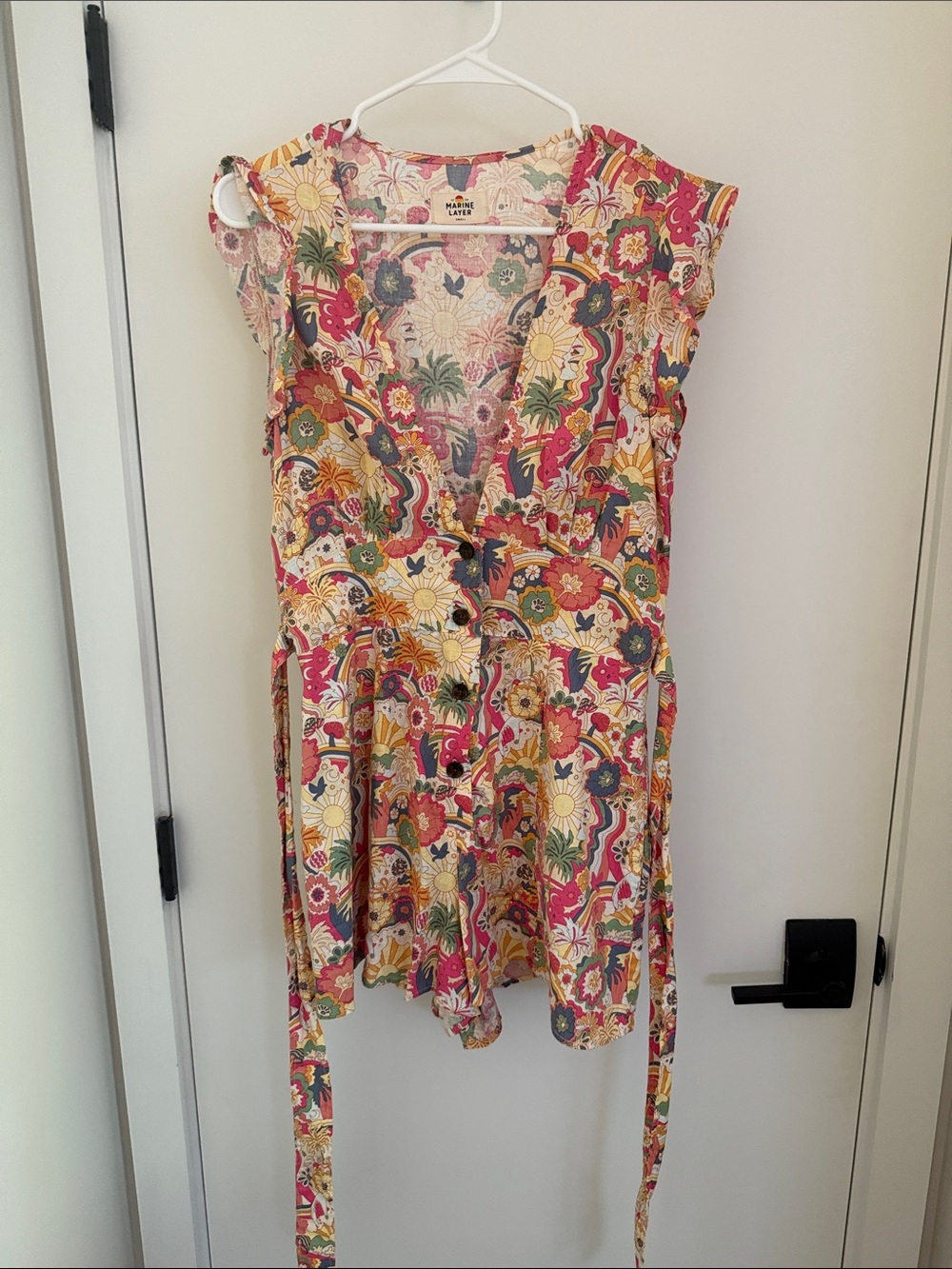 Marine Layer Pastel Floral Scoop-Neck Top — Pink, Yellow, Green, Blue